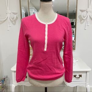 Talbots Pink Lambswool Sweater Sz S Half Button Down Cashmere Angora Rabbit Hair